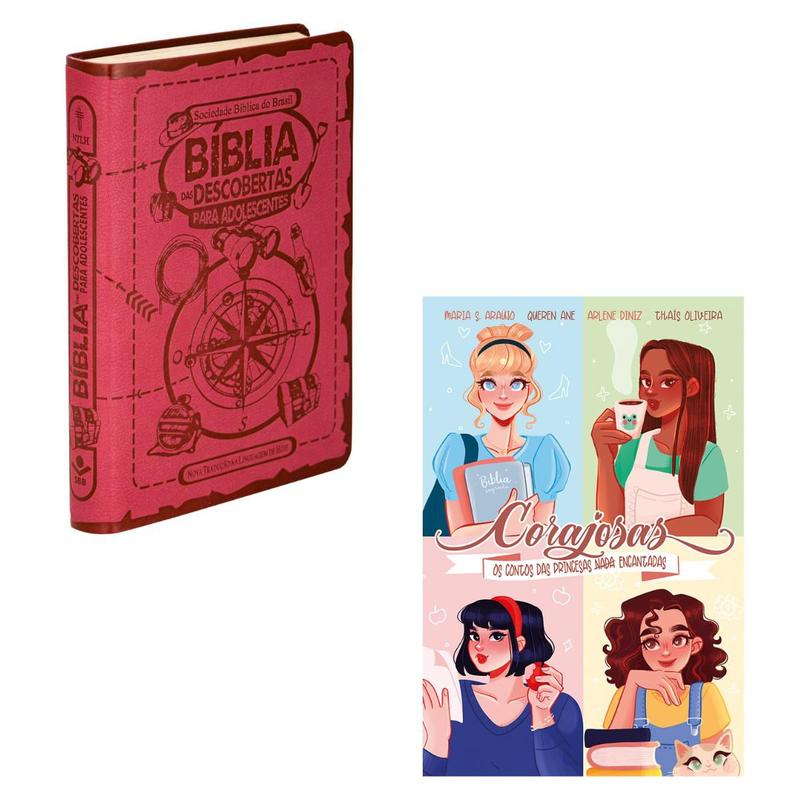 Kit Bíblia Descobertas Adolescentes Rosa Versão NTLH e Livro